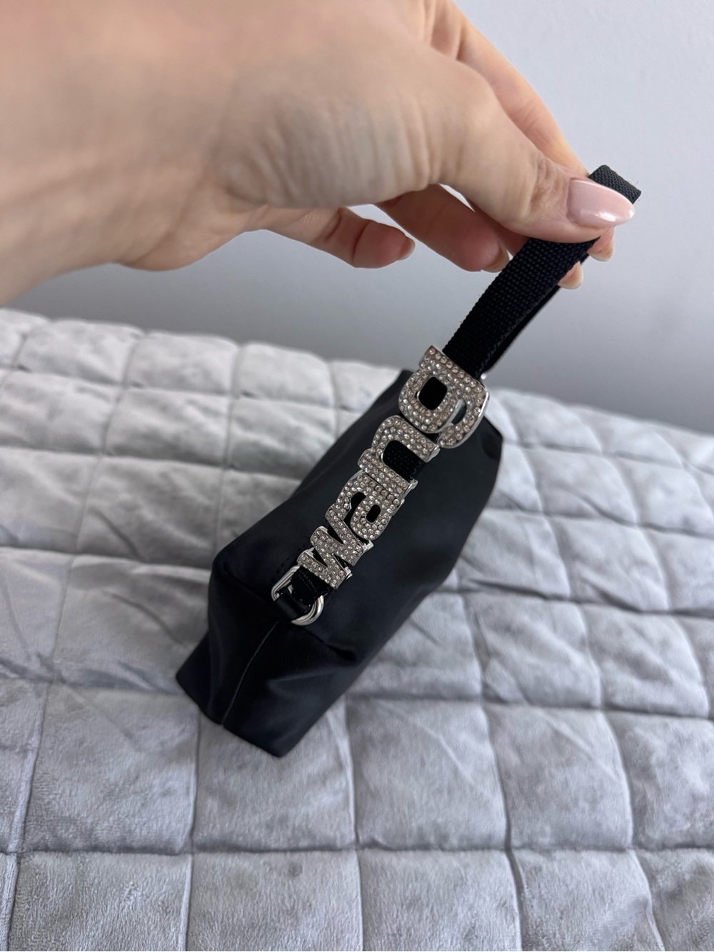 Alexander Wang 🚫Used 1time🚫Black Wristlet with Crystal Logo Strap
